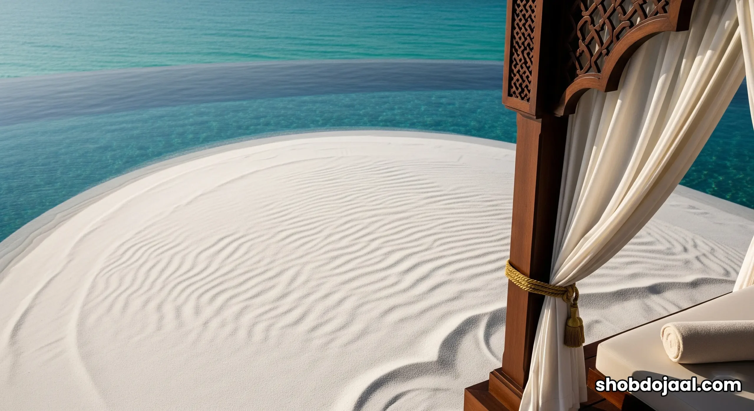 An aerial view of the luxurious Burj Al Arab Terrace, featuring its two infinity pools and private cabanas extending over the Arabian Gulf.